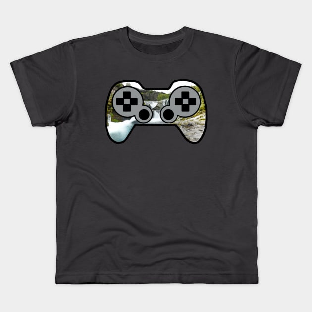 waterfall game controller Kids T-Shirt by ZombieKittay